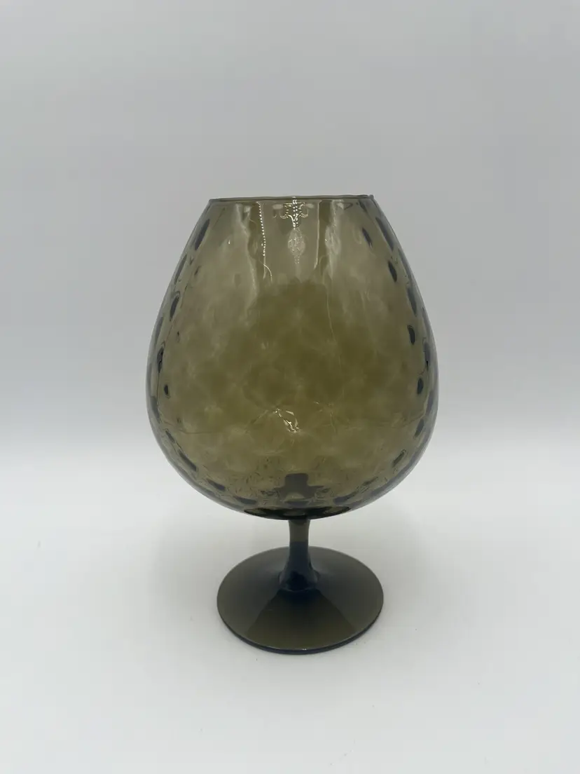 Vintage Empoli Italy Art Glass Brandy Snifter Pedestal Vase Smokey Green Diamond Optic