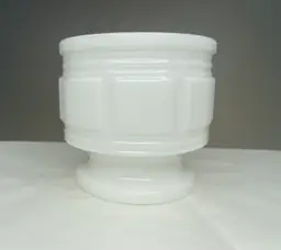 Vtg Milk Glass Pedestal Vase Planter White Round Footed Windowpane MCM Geometric