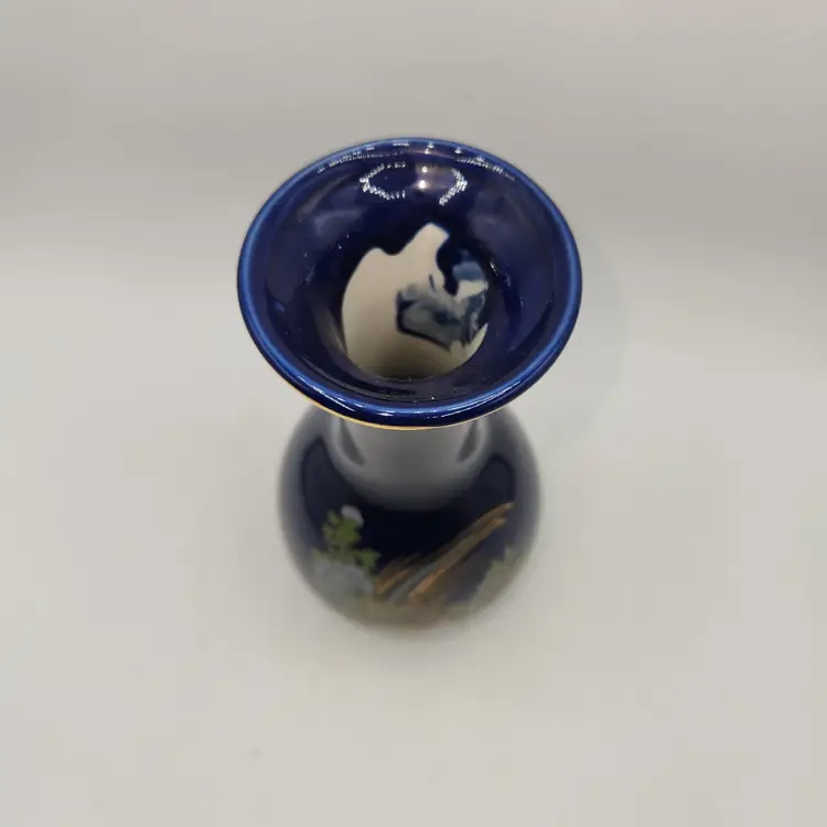Vintage Cobalt Blue Pheasants Ceramic Vase