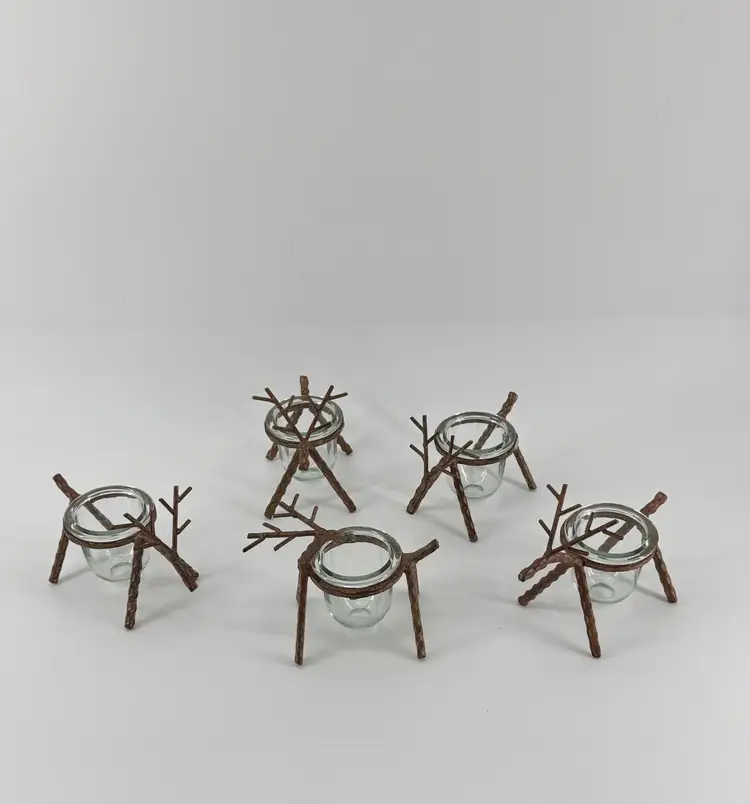 Festive Holiday Christmas Rustic Iron Reindeer Shape Votive Candle Holders 10PC
