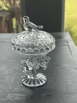 Hofbauer Byrdes Crystal Trinket Box Germany Pedestal Lidded 4.5"x2.75"