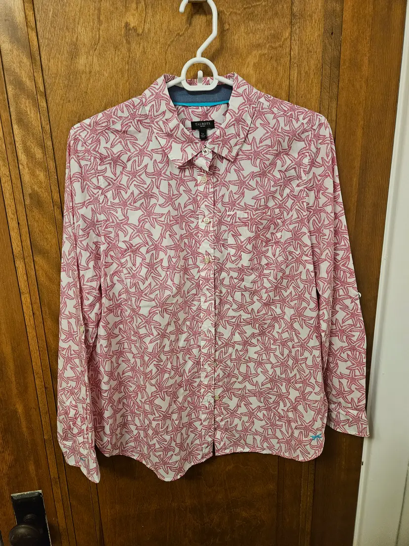 Talbots Petites Pink Starfish Buttondown Shirt, Lp