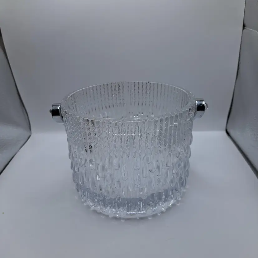 France 1970s Teleflora glass raindrop ice bucket with chrome  handle