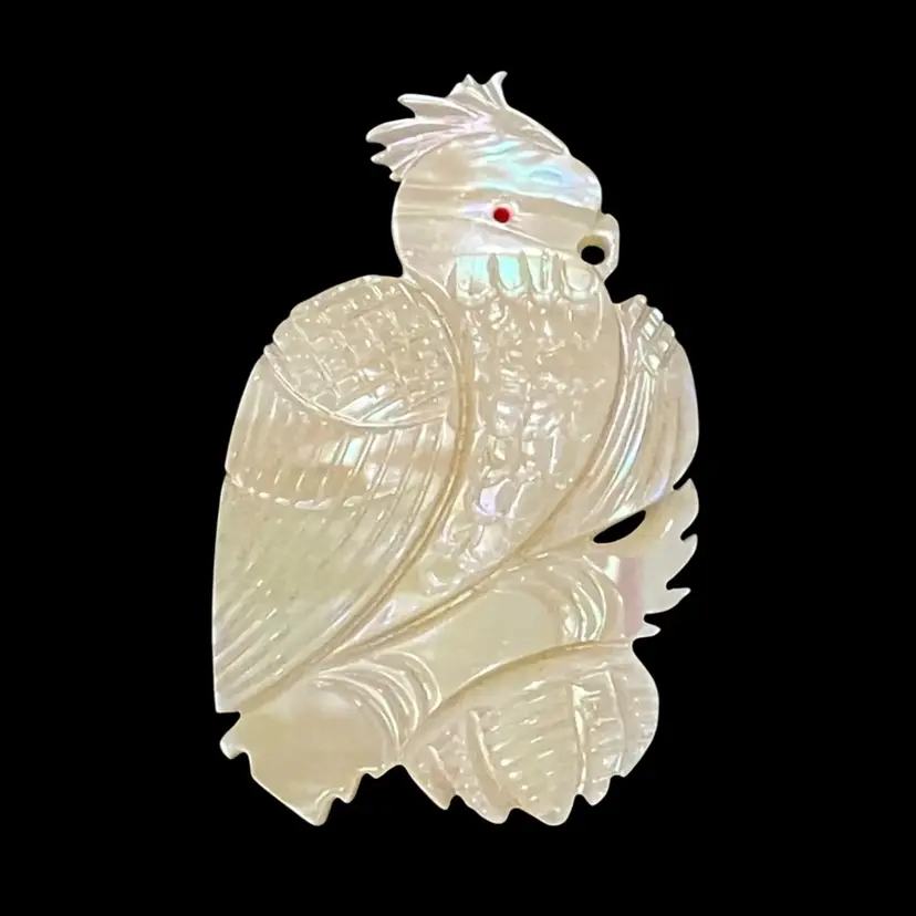 Vintage Mother Of Pearl Carved Cockatoo Brooch