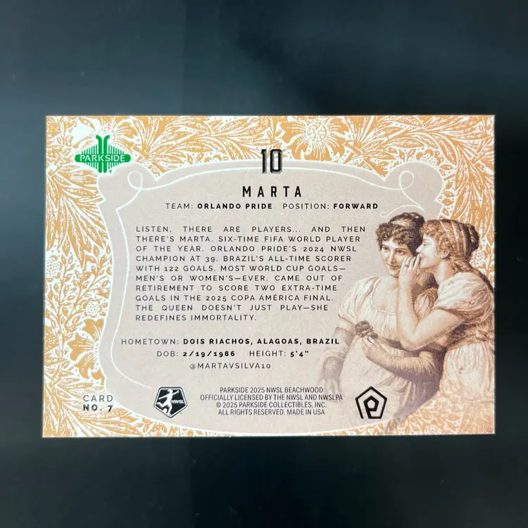 Marta 2025 Parkside Beachwood Brand Regal Orlando Pride Soccer Card