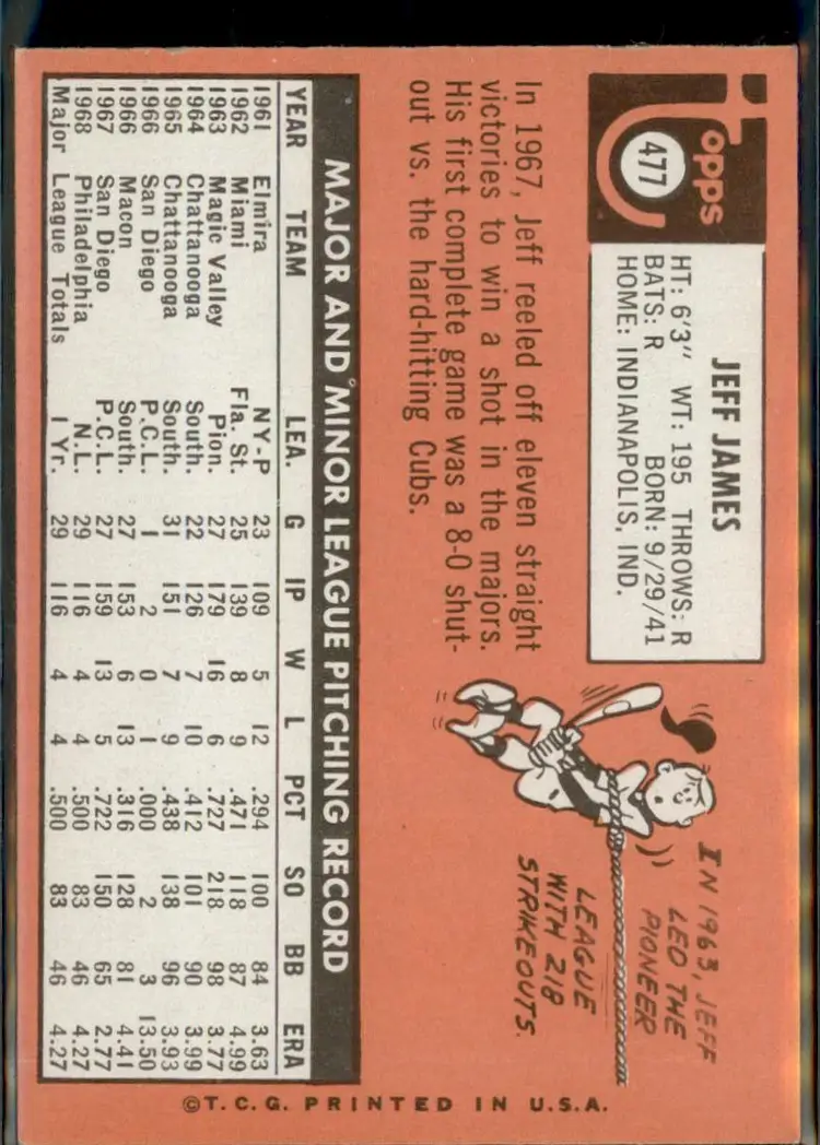 1969 Topps #477 Jeff James - (pk3) - Philadelphia Phillies