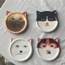 Bandwagon Cute Cat Ceramic Coasters Set Of 4 
4”x4”