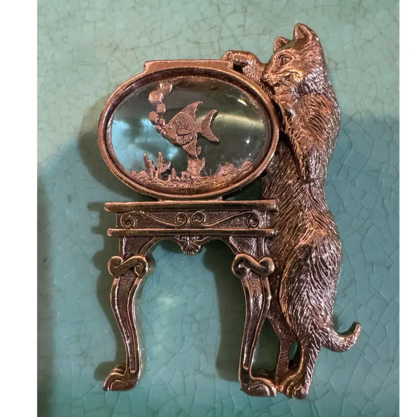 Cat With Fish Bowl Brooch