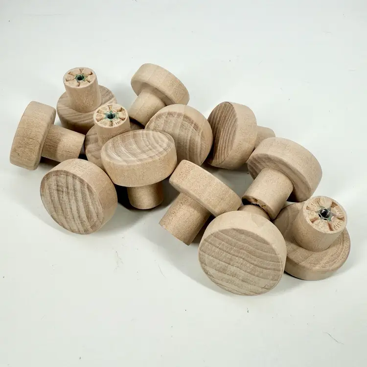 (12) Raw 1 1/4” Wooden Knobs w/Mounting Screws