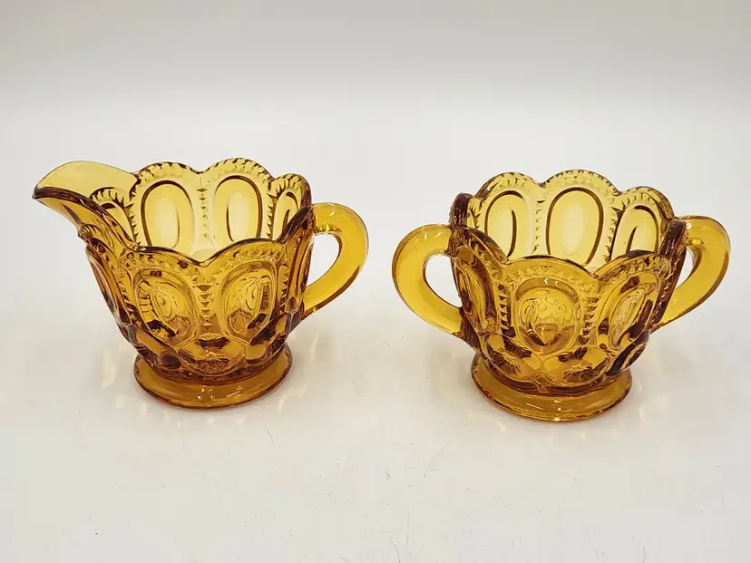 Amber Glass Moon And Stars Creamer And Sugar Bowl