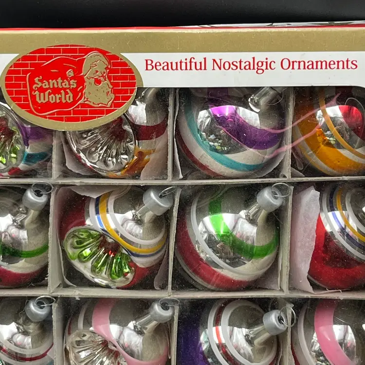 Vintage Kurt Adler The Early Years 24 Mini Glass Christmas Tree Ornaments w/Box