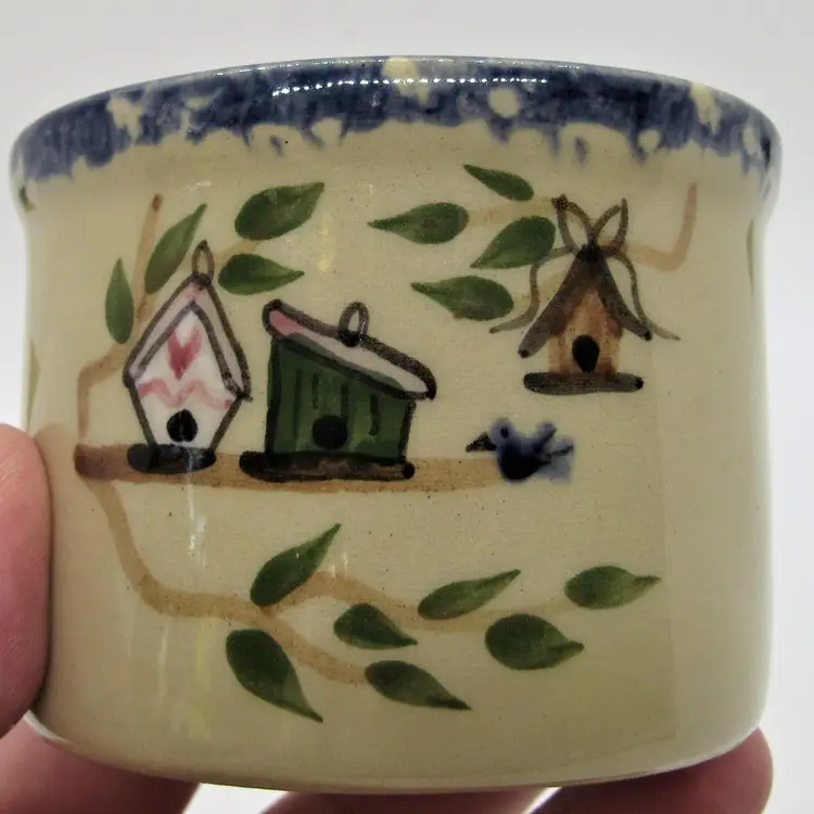 Small Hand Painted Salt Ware Planter/Votive Holder by Alpine Pottery of Roseville Ohio