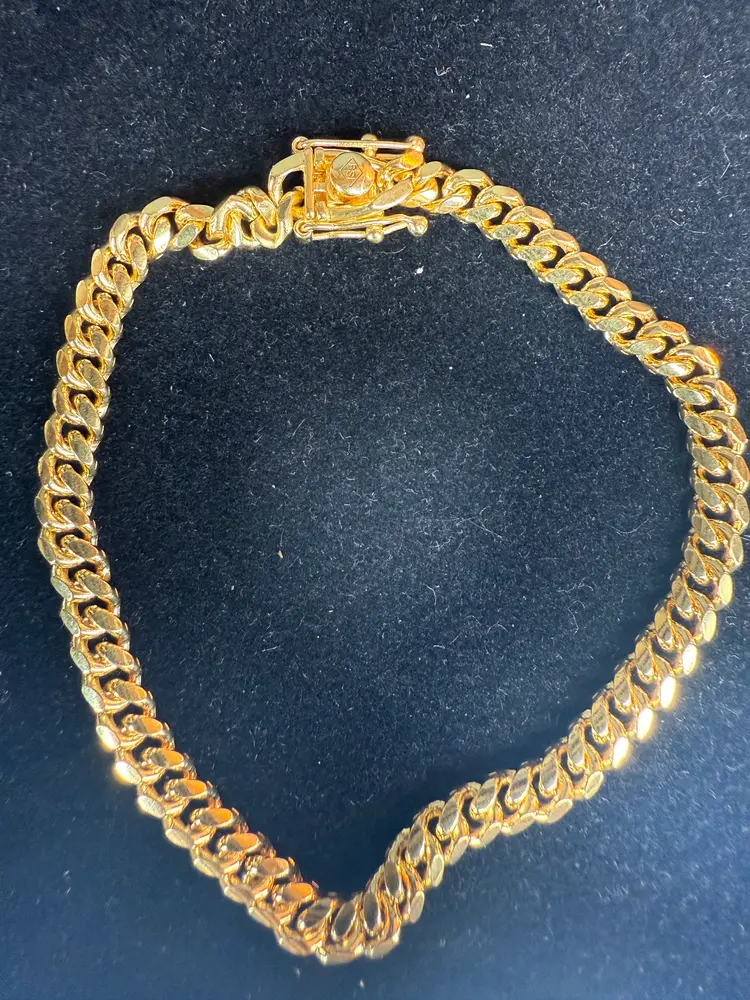 Italian Gold Over Sterling Silver Miami Cuban Link Bracelet 7 Inch