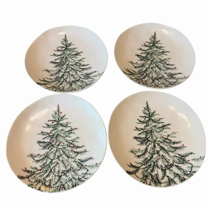 4 West Elm Christmas holiday salad tree Plates Tannenbaum stoneware New wo box