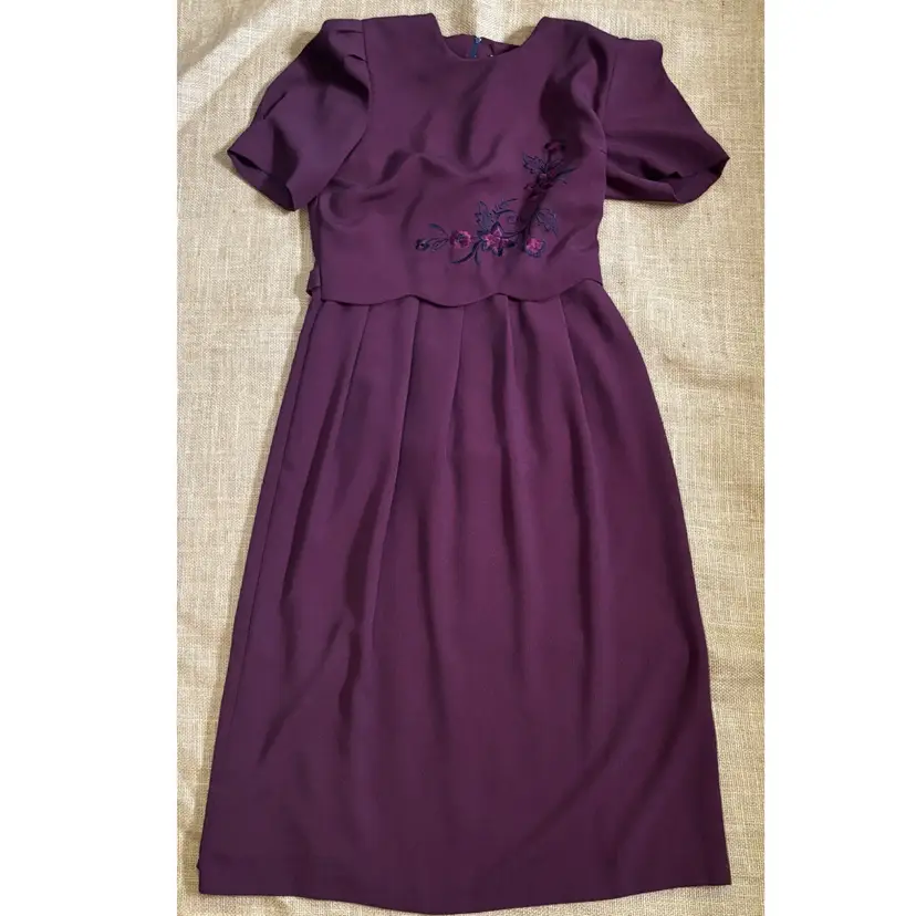 Vintage Red Navy Blue Checkered Floral Embellishment Dress Size 14 Tiered Top