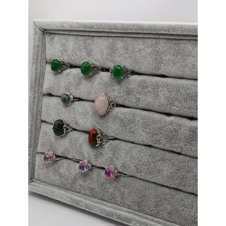 Ten, Hand Mounted by me, Gemstones in Sterling Silver Adjustable Ring Settings