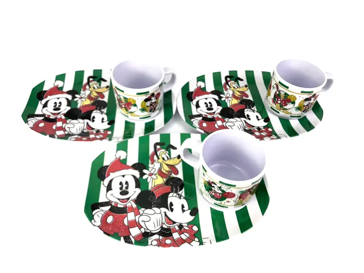 Lot of 3 Disney Mickey & Minnie Christmas Cookies and Milk Set Plate & Mug Zak!