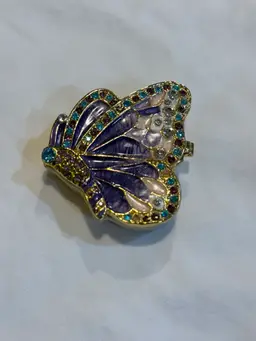 Pastels Butterfly Hinged Enamel And Swarovski Crystal Trinket/Pill Box 2” X 2.5”