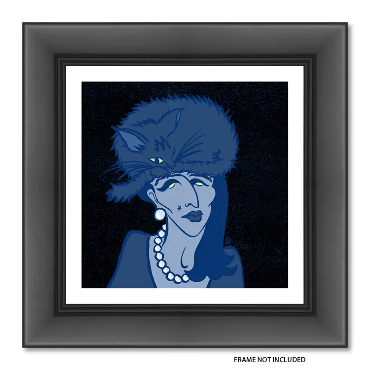 MADE BY ME: 8x8 Archival Print Of My Digital Artwork- “Cat Hat” Cat and Woman. Great For Gallery Wall. Created On My iPad Using Procreate - Not AI.