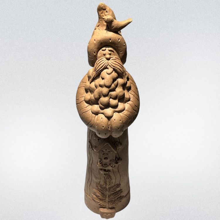 Old World- Resin Pencil Santa Figurine – Folk Art Style with Bird & Birdhouse, Christmas Decor- 9” Tall