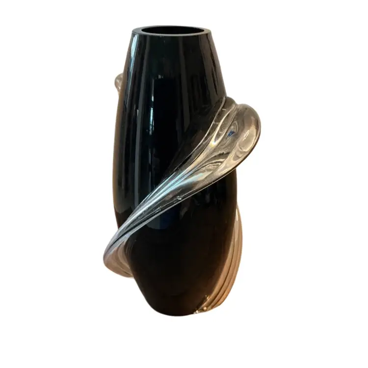 Two’s Company Hand Blown Black And Transparent Art Glass Vase