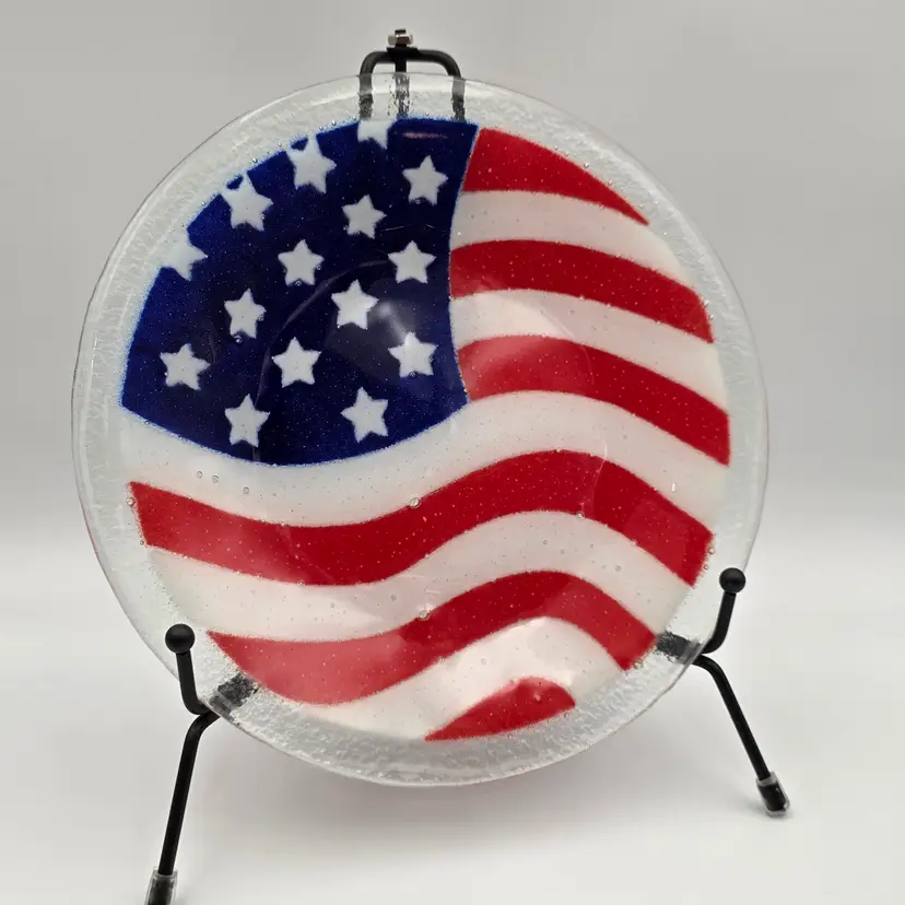 Peggy Karr Fused Glass American Flag Plate