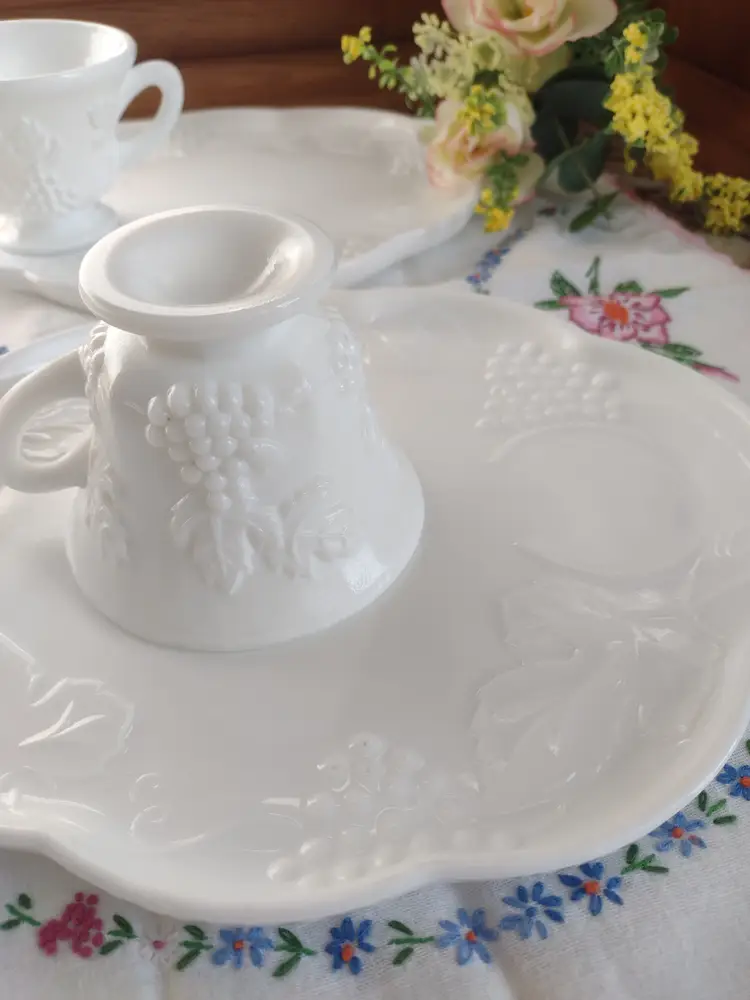 Indiana Milk Glass Luncheon Set - Milk Glass Snack Plates and Cups
