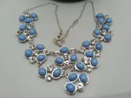 Silver & Blue stone bib necklace