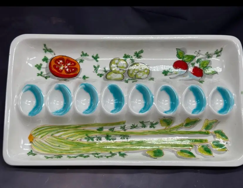 Vintage Mancioli Large Vegetable Egg Platter Hand Painted Italy Marked Numbered