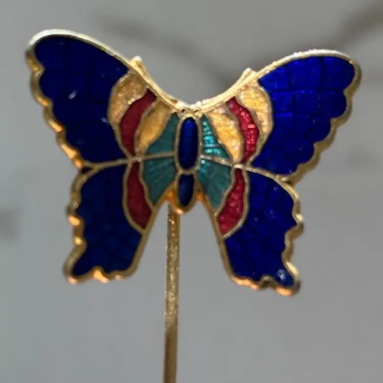 Multi Color Enamel Butterfly Stick Pin Gold Tone