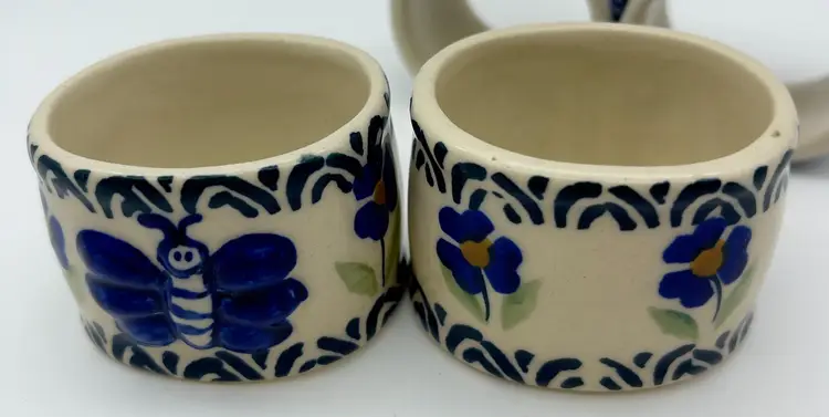 Polish pottery napkin rings.  Set of 4.  Handmade and hand-painted