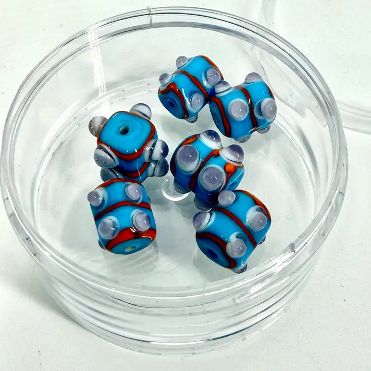 6 Glass Hobnail Beads - India - w/Container (1)