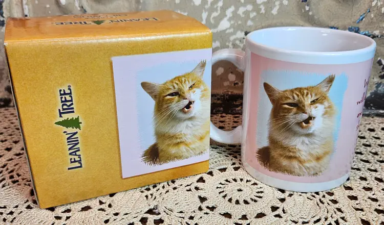 NIB Leanin' Tree Gift Mug Orange Cat "Women & Cats..." 12oz