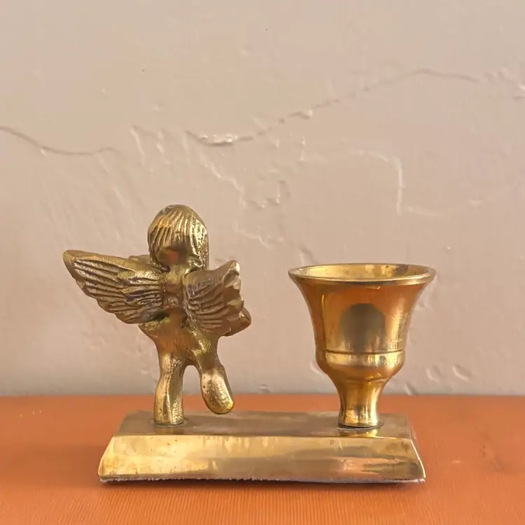 Vintage Solid Brass Cherub Candle Holder