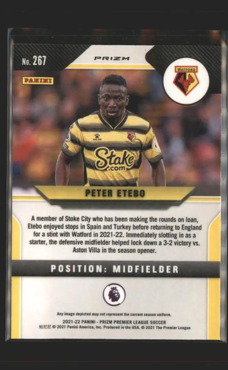 2021-22 Panini Prizm Premier League #267 Peter Etebo Prizms Silver - (138) - Watford