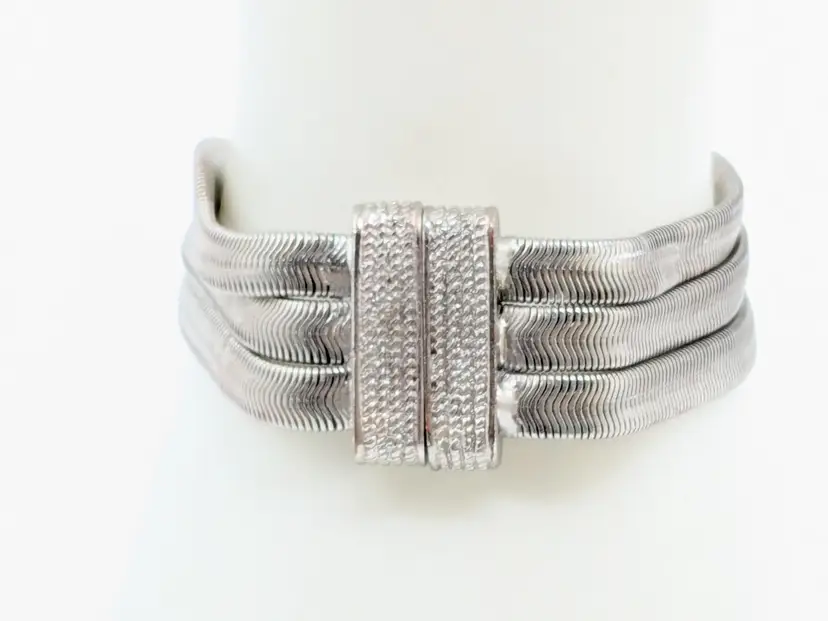 Silver Tone Triple Strand Snake Chain Magnetic Bracelet