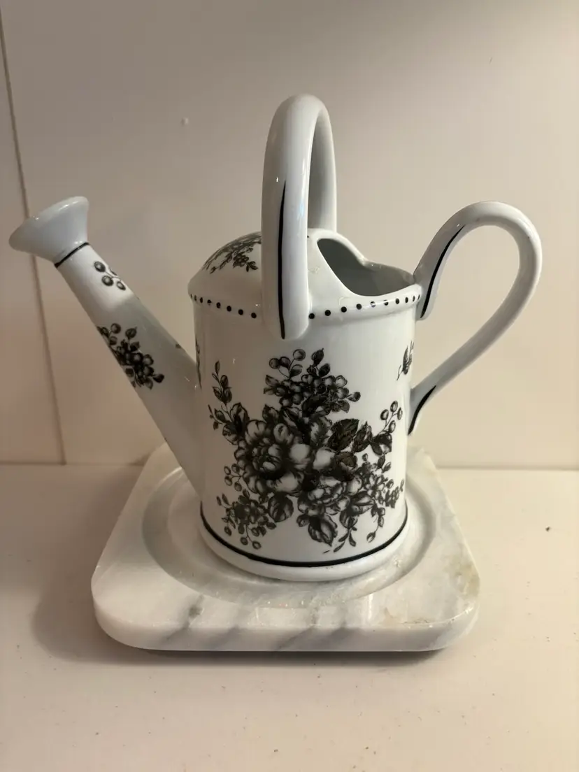 Porcelain Watering Can~Black/White Floral Toile~Useable/Charming/Quality