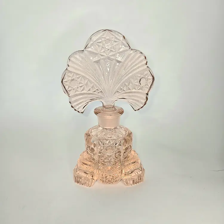 Czech Perfume Bottle w/Stopper Pink Crystal Vintage 1940's Art Deco Elegant