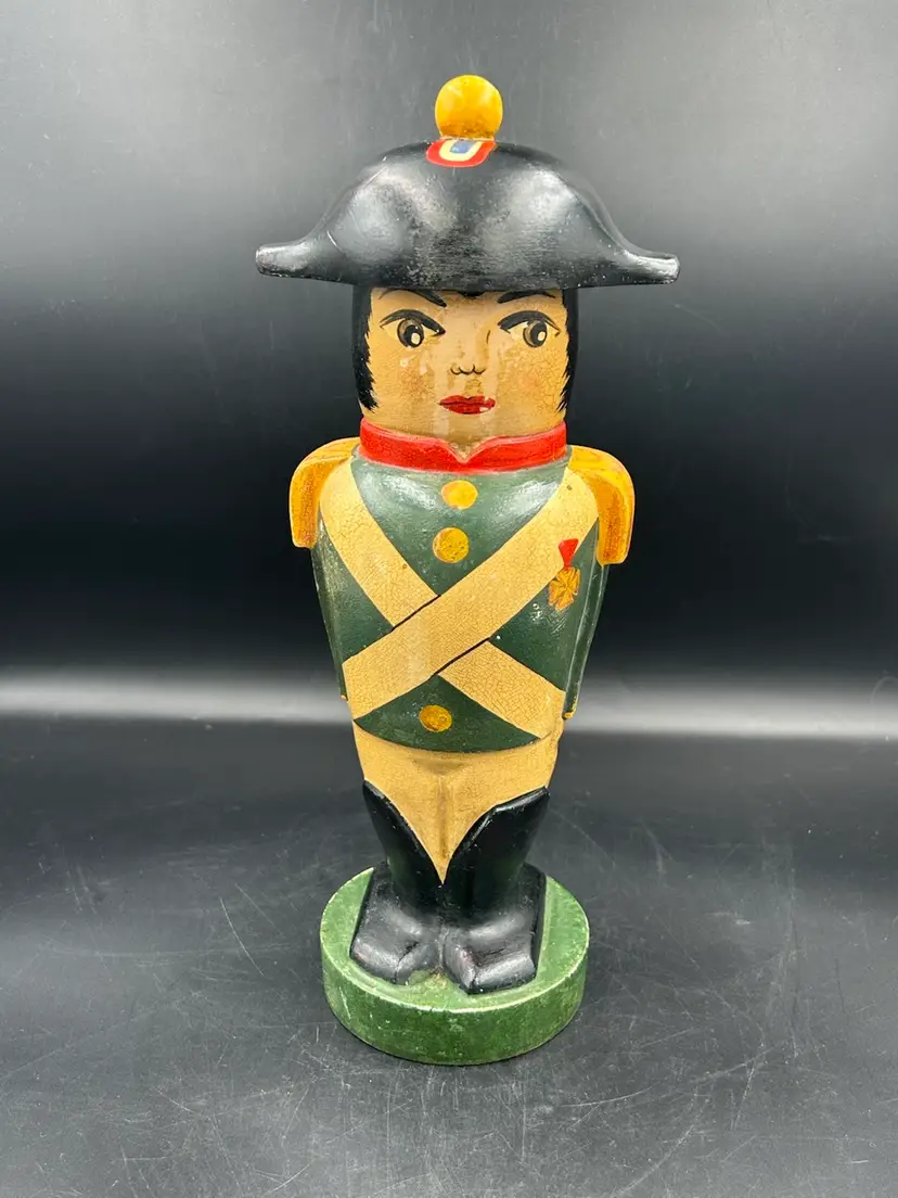 Vintage Bronzini Italy, After Shave Holder Carved Wood, Napoleon Soldier Man Cave Decor
