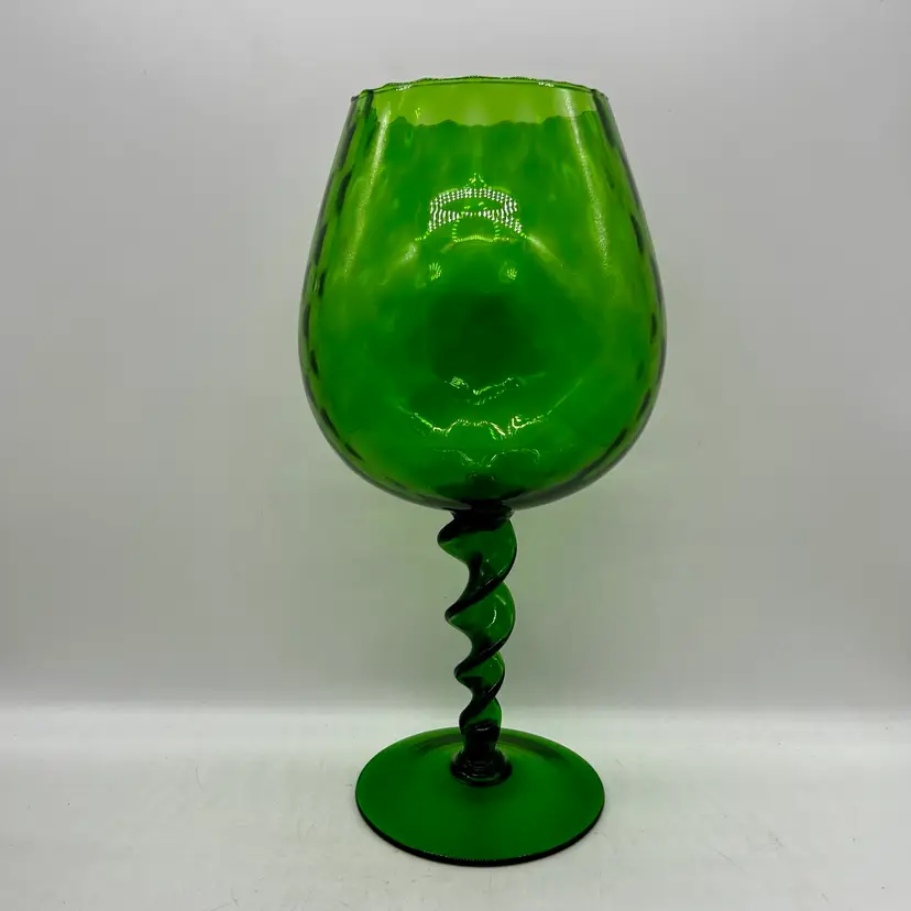 Vintage MCM Empoli Green Italian Art Glass Twisted Stem Compote Bowl Vase 13”