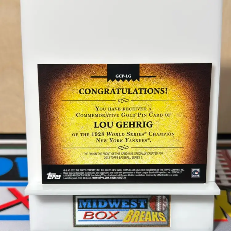 Lou Gehrig 116/736 World Series Champion Commemorative Gold Pin Card New York Yankees