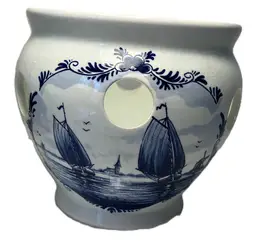 VTG Delft Blue Pot Planter Holland Windmill Hand Painted