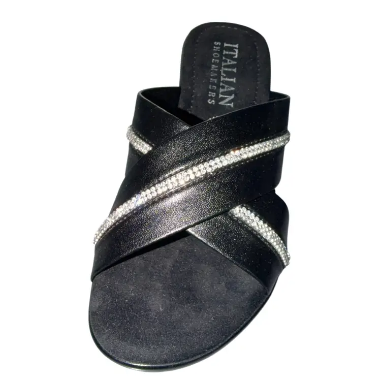 $60 Italian Shoemakers Lorrie black rhinestone wedge sandal 6