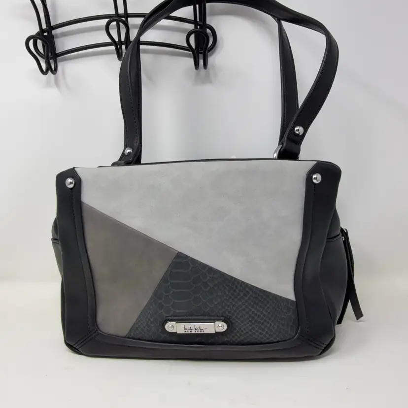 Nicole Miller Black, Gray & Light Gray Geometric Shoulder Bag