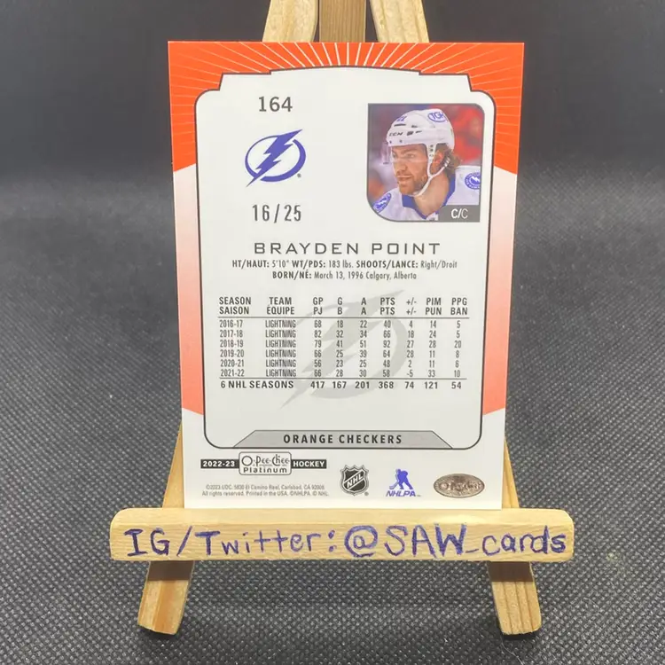 Brayden Point 2022-23 O-Pee-Chee Platinum Orange Checkers /25 Tampa Bay Lightning