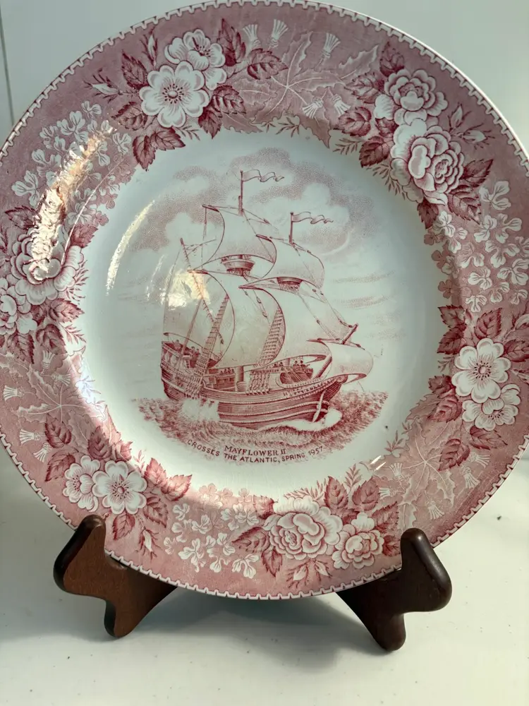 Vintage Adams Mayflower II Red Transferware 10” Plate (1956)
