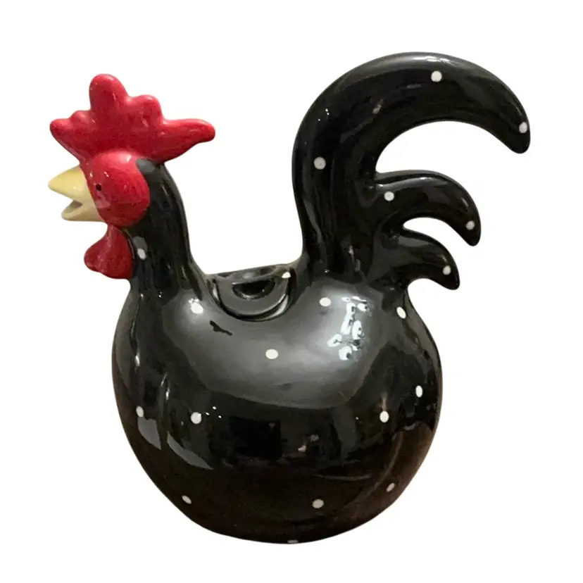 Colorful Black And White Polka Dotted Ceramic Rooster Tea Pot 8” X8”- READ