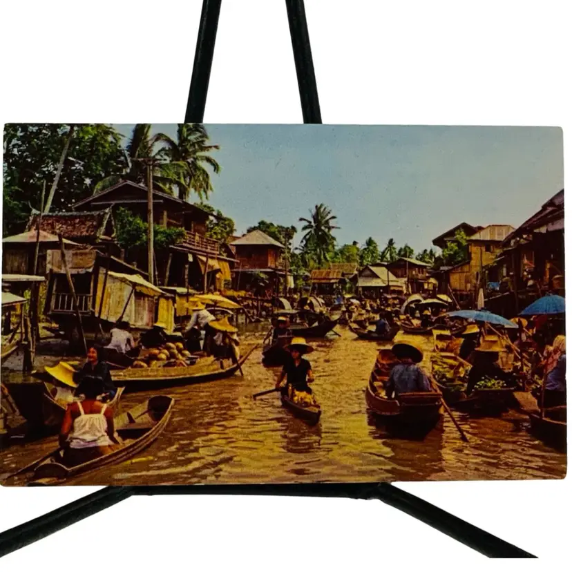 Vintage Postcard No. 378 DHORNBURI, THAILAND: Scenery of the floating market 
