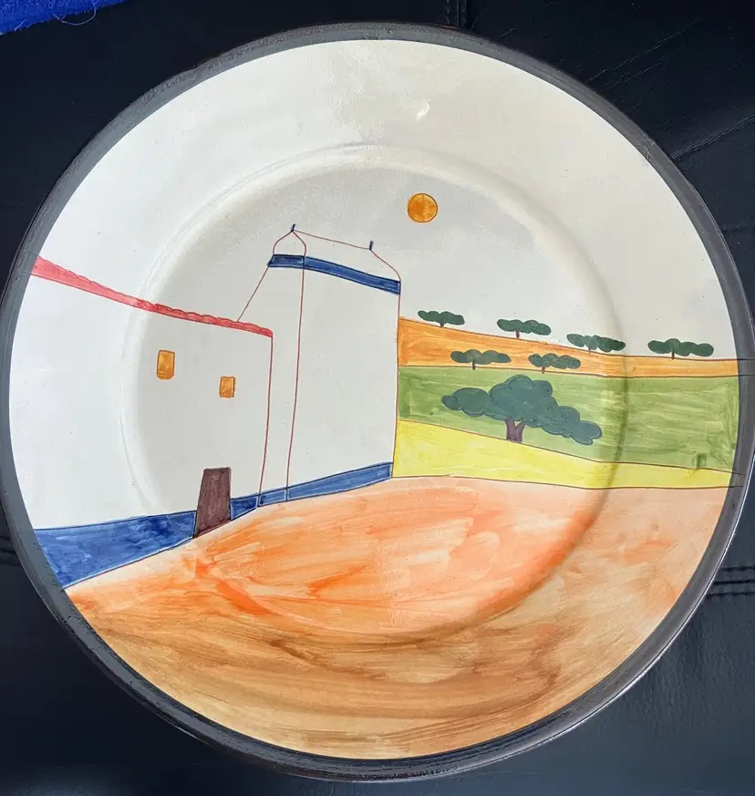 Hand-painted Portuguese Pottery Clay Terracotta Serving Plate 13"