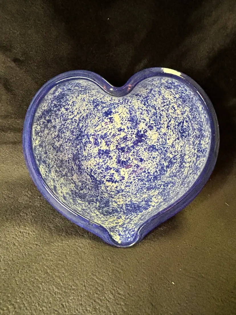 Cobalt Blue & White Splatter Sponge-Heart Shaped Studio  Pottery Art Bowl Signed